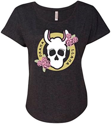 Drama Llama Llamas &amp; Roses Relaxed Comfy Ladies T-Shirt | Skull Tee Shirt | Llama Apparel | Guns n' Roses Glitter Tee | Llama Llama | Women Llama Shirt S