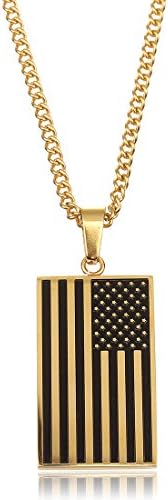 Men's stainless steel The Stars and The Stripes American National Flag Rectangle Pendant Necklace