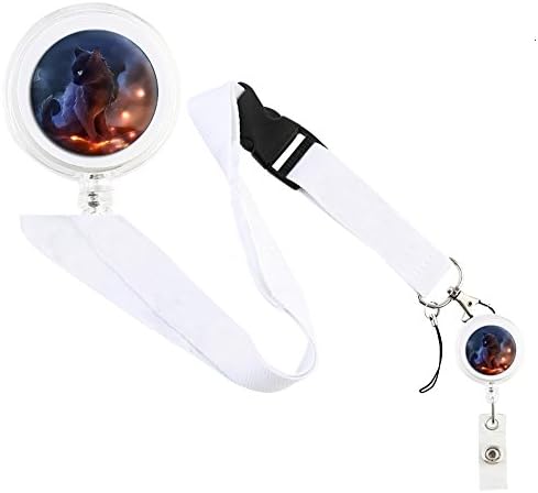 Translucent Retractable Badge Holder Reel Key Chain Reel with White Lanyard for Key Cards and ID Cards The Black Cat (White Reel & White Lanyard)