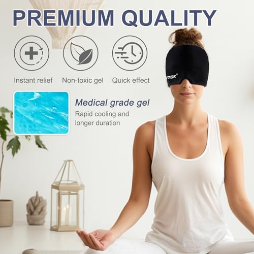 EXQUISLIFE Migraine Headache Relief Cap, Gel Ice Head Wrap, Hot and Cold Therapy, Headache Eyes Mask for Sinus, Puffy Eyes, Tension and Stress Relief (Black)
