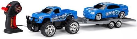 Wheels 7" Remote Control Simple Function Custom Cruiser Trailer Set: Mopar Ram truck with Dodge Charger Car, Blue