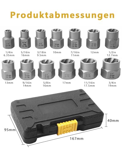 15 PIECE NUT REMOVER SET - Screw extractor set with 13 nut extractors and hex adapter for removing rusted and damaged screws, bolts and nuts for