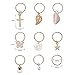 Hotop 50 Pieces Hair Braid Rings Hair Loops Clips Gold Ring Shell Leaves Star Bells Roses Butterfly Bells Pearl Pendant Rings Set, Gold