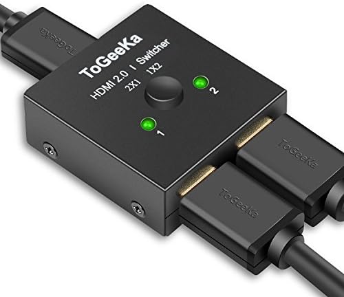 HDMI 2.0 Switch Splitter, 1 In 2 Out, 2 In 1 Out, ToGeeKa Bi-directional HDMI 2.0 Switch 2x1 / 1x2, Supports 3D 1080p 2K 4K@60Hz for HDTV/ Blue-Ray DVD/ PS3 PS4
