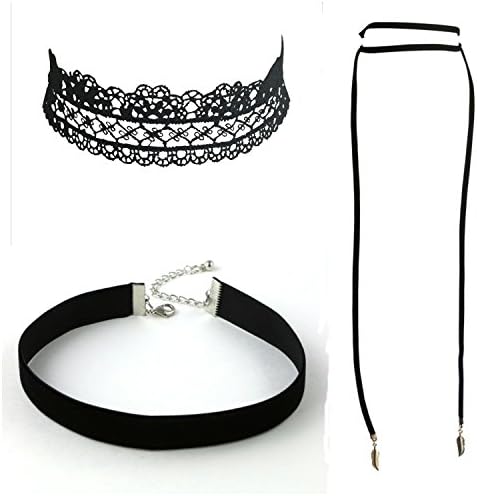 On Trend Choker Assortment Value Packs by Malibu Sundry (Value Pack 2: Classic Black Choker, Lace Choker, Wrap Leaf Choker)
