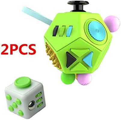 Taold 2 Pcs Relieve Stress Anxiety Fidget Dice II and Fidget Dice I Toys Set (Green green)