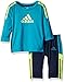 adidas Baby Boys' Long Sleeve Tee and Pant Set, Tile Blue, 9 Months