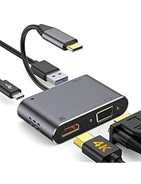 Adaptador USB C a HDMI VGA, convertidor de vídeo GIKERSY tipo C a VGA HDMI 4K UHD