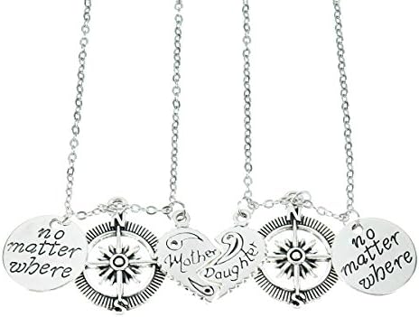 Mother Daughter No Matter Where Compass Necklaces Set heart , mother daughter necklace set for 2 Half Broken Heart Necklace ,Two Piece Double Necklace Set (cloud)
