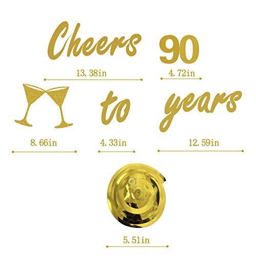 Gold 90th Birthday Party Decorations KIT - Cheers to 90 Years Banner, Sparkling Celebration 90 Hanging Swirls, Perfect 90 Years Old Party Supplies 90th Anniversary Decorations