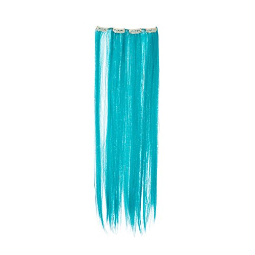 SWACC 7 Pcs Full Head Party Highlights Clip on in Hair Extensions Colored Hair Streak Synthetic Hairpieces (22-Inch Straight, Teal Blue)