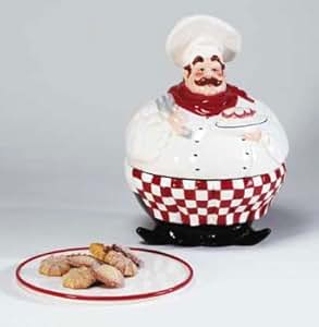 Amazon.com: Chef Cookie Jar: Ceramic Fat Chef Cookie Jar with Cookie Serving Plate - Aspen ...