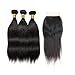 Kbeth 10A Grade Brazilian Virgin Hair Straight 3 Bundles 18 20 22 with 16 Closure 100% Cheap Human Hair Weave Straight Remy Hair Bundles Soft No Shedding Hair (18 20 22 + 16 Closure)