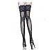 Tirain Sexy Womens Lace Top Silk Mesh Stockings Bow Fishnet Style Thigh High(Sexy Black 7811)