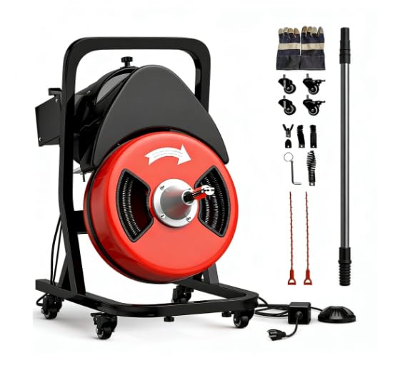 Photo 1 of 50FTx1/2 Inch Drain Cleaner Machine with Wheels, Sewer Snake Electric Drain for 2" to 4" Pipes, Plumbing Snake Auger Cleaner with 6 Cutter & Foot Switch for Sewer, Sink, Toilet, Bathroom
