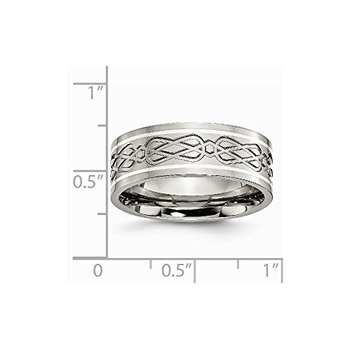 Chisel Titanium Sterling Silver Inlay Celtic Knot Flat 8mm Polished Band - Size 11.5