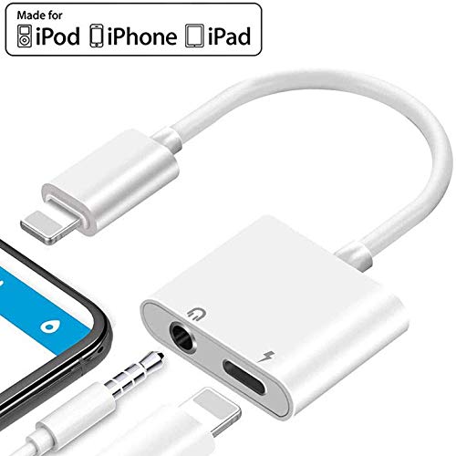 for iPhone Headphone Adapter 3.5mm Jack Adaptor Charger for iPhone 11/11 Pro/11 Pro Max/7/7 Plus/8/8 Plus/X/10/Xs/Xs Max 2 in 1 Earphone Audio Connector Music Splitter Cable Accessories (IOS 11,12,13)