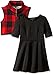 My Michelle Girls' Big Short Sleeve Scuba Fabric Dress with Quilted Plaid Vest with Piping