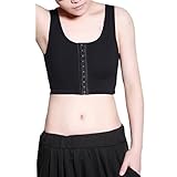 Lesbian Breathable Super Flat Les Compression 3 Rows Central Clasp Chest Binders (Lable Size S=Lable Size M, black)