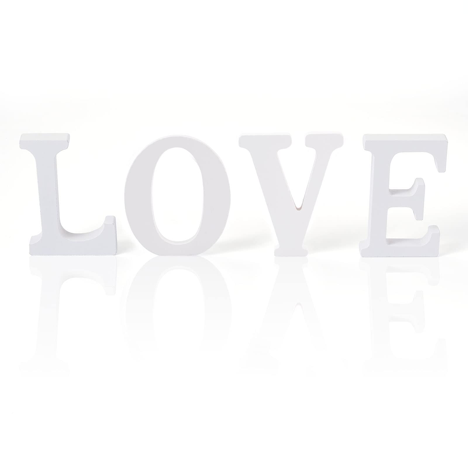 Cheriswelry 4pcs Wood Love Letter Signs Unfinished Natural Wooden Alphabet Ornaments for Home Birthday Wedding Party Anniversary Decoration