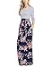 MEROKEETY Women's Striped Floral Print 3/4 Sleeve Tie Waist Maxi Dress with Pockets