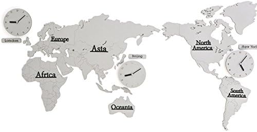 CHLWW Creative Atmosphere Living Room Modern Backdrop Decoration Fashion World Map Wall Stickers Wall Clock,Grey