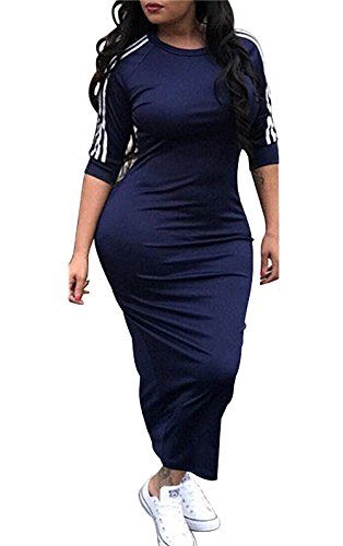 Molisry Women Striped Half Sleeve Bodycon Dress Casual Solid Slim Fit Midi Dress - Thumbnail 2