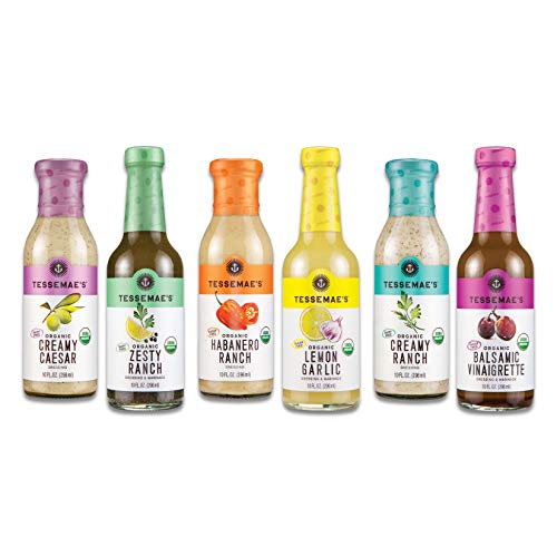 Tessemae’s All Natural Dressings Lovers Variety Pack: Organic Creamy Caesar, Organic Zesty Ranch, Organic Habanero Ranch, Organic Lemon Garlic, Organic Creamy Ranch and Organic Balsamic Vinaigrette