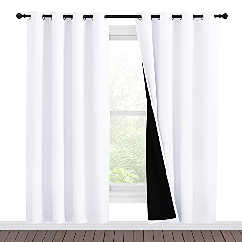 Photo 1 of NICETOWN 100% Blackout Window Curtain Panels, Full Light Blocking Drapes with Black Liner for Nursery, 78-inch Drop Thermal Insulated Draperies (White, 2 Pieces, 55-inch Wide Per Panel)