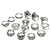 POYDORA 15 Pcs Vintage Flower Knuckle Ring Set Bohemian Retro Black Rhinestone Joint Knuckle Nail Midi Ring Finger Rings Set