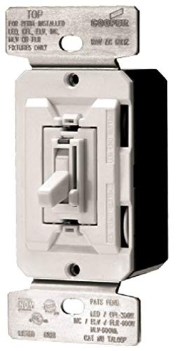 Eaton Universal Toggle Dimmer 120V, Single Pole or 3-Way, Back and Side Wire, 3…