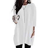 Poetsky Womens 3/4 Sleeve Tunics or Tops to Wear with Leggings Long Shirts Blouses with Pockets S-3XL
