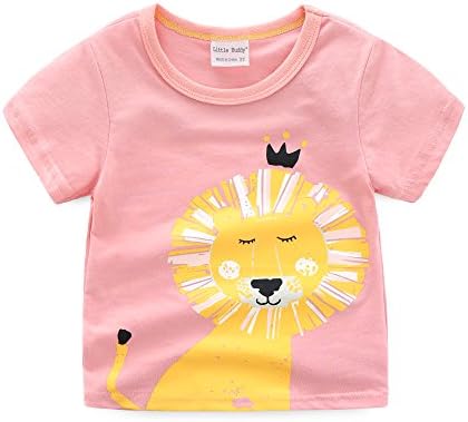 Toddler Boys Girls T-Shirts Tops Organic Short-Sleeved Cute Animals Prints Embroidery Unisex 2t-7t
