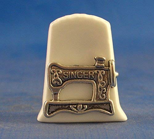 Porcelain China Collectable Thimble -- Antique Silver Singer Sewing Machine with Free Gift Box