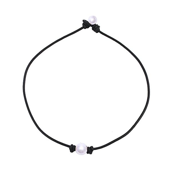 Single Cultured Freshwater Pearl Leather Choker Necklace on Genuine Black Leather Cord for Women Gift Handmade