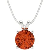 Clara Pucci 1 cttw Red Simulated Diamond White Gold-Plated Silver Necklace and Pendant for Women (16" Box Chain,Round Cut,6.5mm)