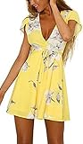 Colin Twain Women Floral Print Sleeveless Sexy Deep V-Neck Tunic Top Casual Mini Dresses