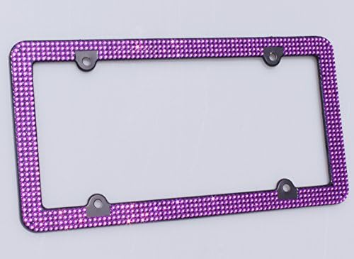 TASIRO 8 Row Pure Handmade Bling Bling Aluminum Car License Plate Frame with 4 Holes Bonus Matching Screws Caps Purple (1 PACK)