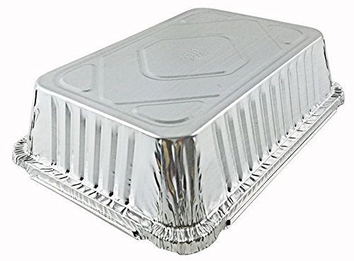 Pactogo 2 1/4 lb. Oblong Deep Aluminum Foil Take-Out Pan with Board Lid Disposable Containers 8.44" x 5.94" x 1.81" (Pack of 25 Sets)