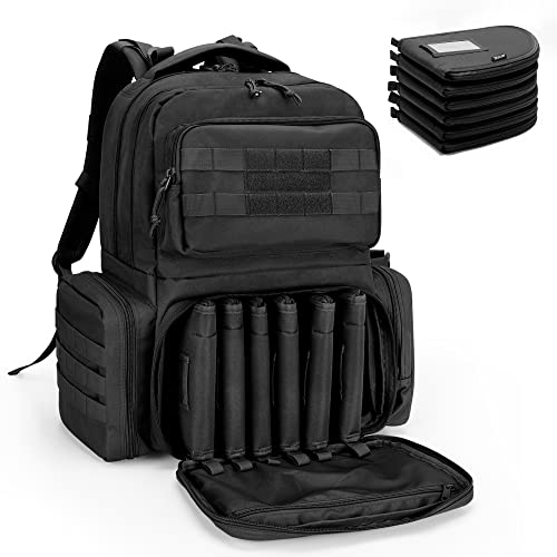 DSLEAF Tactical Pistol Backpack with 6 Pistol Cases, Gun Range Backpack