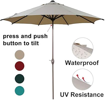 Amazon Com Abba Patio 9 Ft Patio Umbrella Outdoor Market Table Umbrella With Push Button Tilt And Crank For Garden Lawn Deck Backyard Pool 8 Sturdy Steel Ribs Beige Garden Outdoor