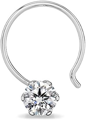 Silvernshine Jewels 14k White Gold Plated 925 Sterling Silver Solitiare Nose Pin For Womens & Girls