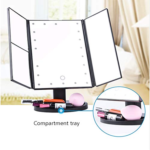 Fold Lighted Vanity Makeup Mirror,Touch Screen Magnification Mirror For Tabletop And Travel Makeup Mirror,Two Power Supply,Square,Black - Thumbnail 6