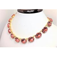 Handmade Georgian Collet Rose Peach Swarovski Crystal Gold Plated Statement Necklace