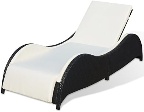 EHOMEBUY Outdoor Lounge Chairs Ajustable Patio Black Rattan with White Cushion Yard Beach Chair