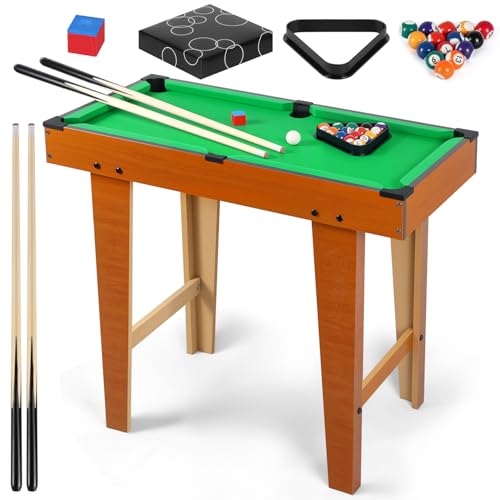 Mini Conjunto de Mesa de Sinuca, Mesa de Bilhar Sinuca com Pernas, Conjunto de Mesa de Bilhar com 2 Tacos e Conjunto de Bolas