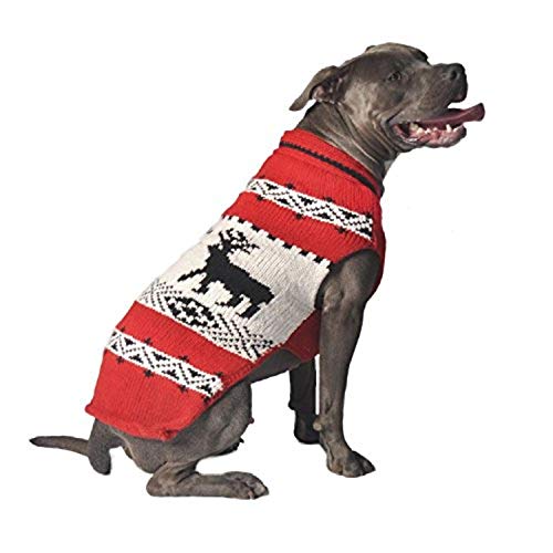 Chilly Dog Deer Shawl Dog Sweater, Red, Large