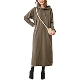 chouyatou Women's Basic Solid Long Sleeve Sweatshirt Hoodie Maxi Dress With Pockets