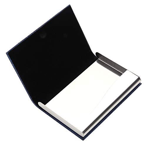 Business Card Holder Business Card Case - JuneLsy Luxury PU Leather and Stainless Steel Metal Card Holder for Women with Magnetic Shut Keep Business Cards Clean (Blue-7)