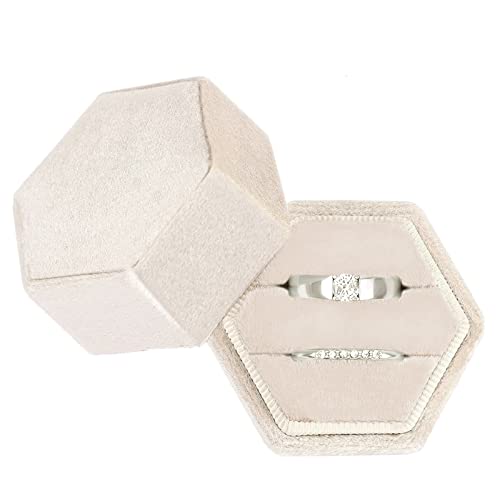 GBYAN Velvet Ring Box Hexagon Ring Holder Couple Ring Box Double Slots Jewelry Display Case for Engagement, Wedding Ceremony
